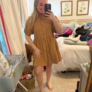Casual Tan Button-Up Dress